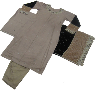 3 Piece Shalwar Kameez (Beige and Brown velvet)
